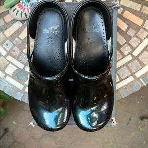 Cobalt blue patent leather Dansko clogs
